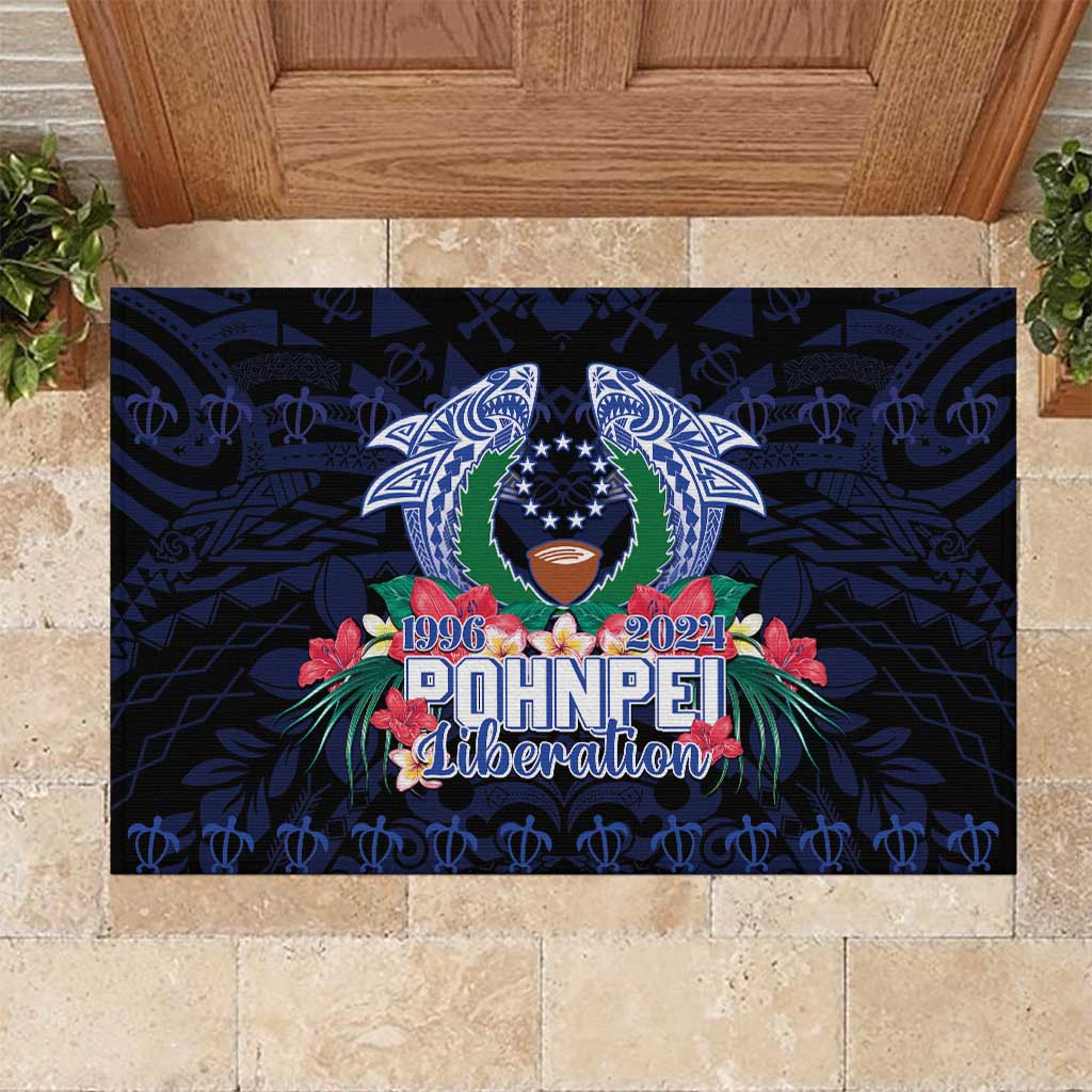 Happy Pohnpei Liberation Day Rubber Doormat Polynesian Shark Turtle Motif LT05 Blue - Polynesian Pride