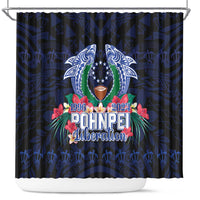 Happy Pohnpei Liberation Day Shower Curtain Polynesian Shark Turtle Motif LT05 Blue - Polynesian Pride