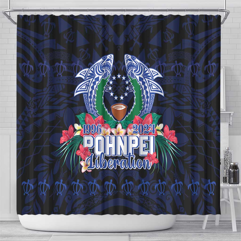 Happy Pohnpei Liberation Day Shower Curtain Polynesian Shark Turtle Motif LT05 - Polynesian Pride