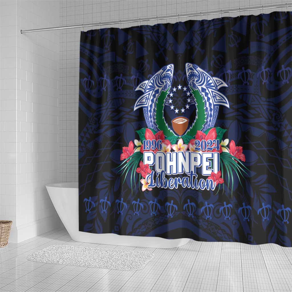 Happy Pohnpei Liberation Day Shower Curtain Polynesian Shark Turtle Motif LT05 - Polynesian Pride