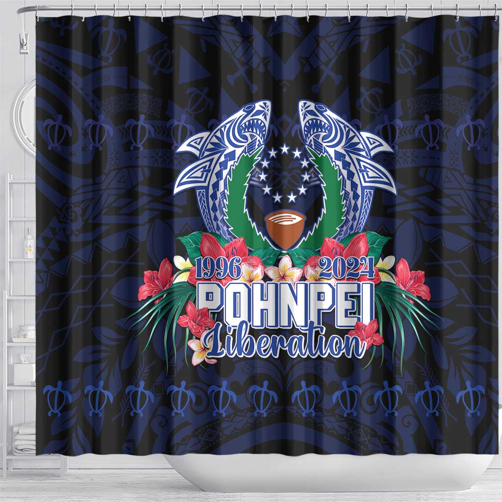Happy Pohnpei Liberation Day Shower Curtain Polynesian Shark Turtle Motif LT05 - Polynesian Pride