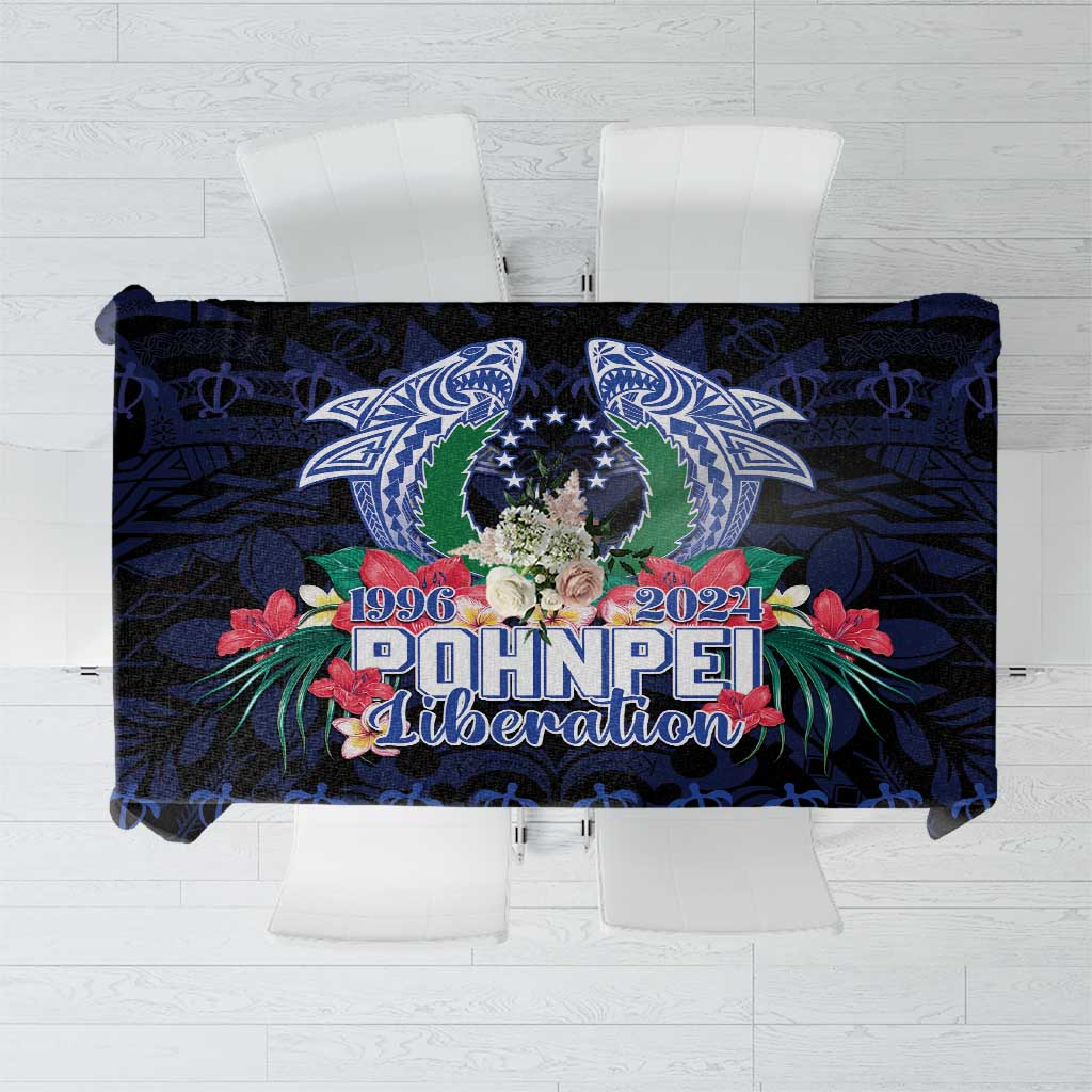 Happy Pohnpei Liberation Day Tablecloth Polynesian Shark Turtle Motif