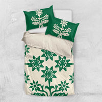 Cook Islands Green Tivaevae Bedding Set LT05 US Twin 172cm x 218cm Green - Polynesian Pride