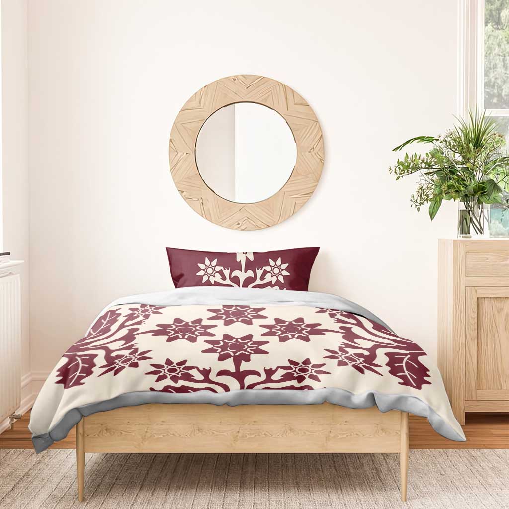 Cook Islands Maroon Tivaevae Bedding Set LT05 - Polynesian Pride