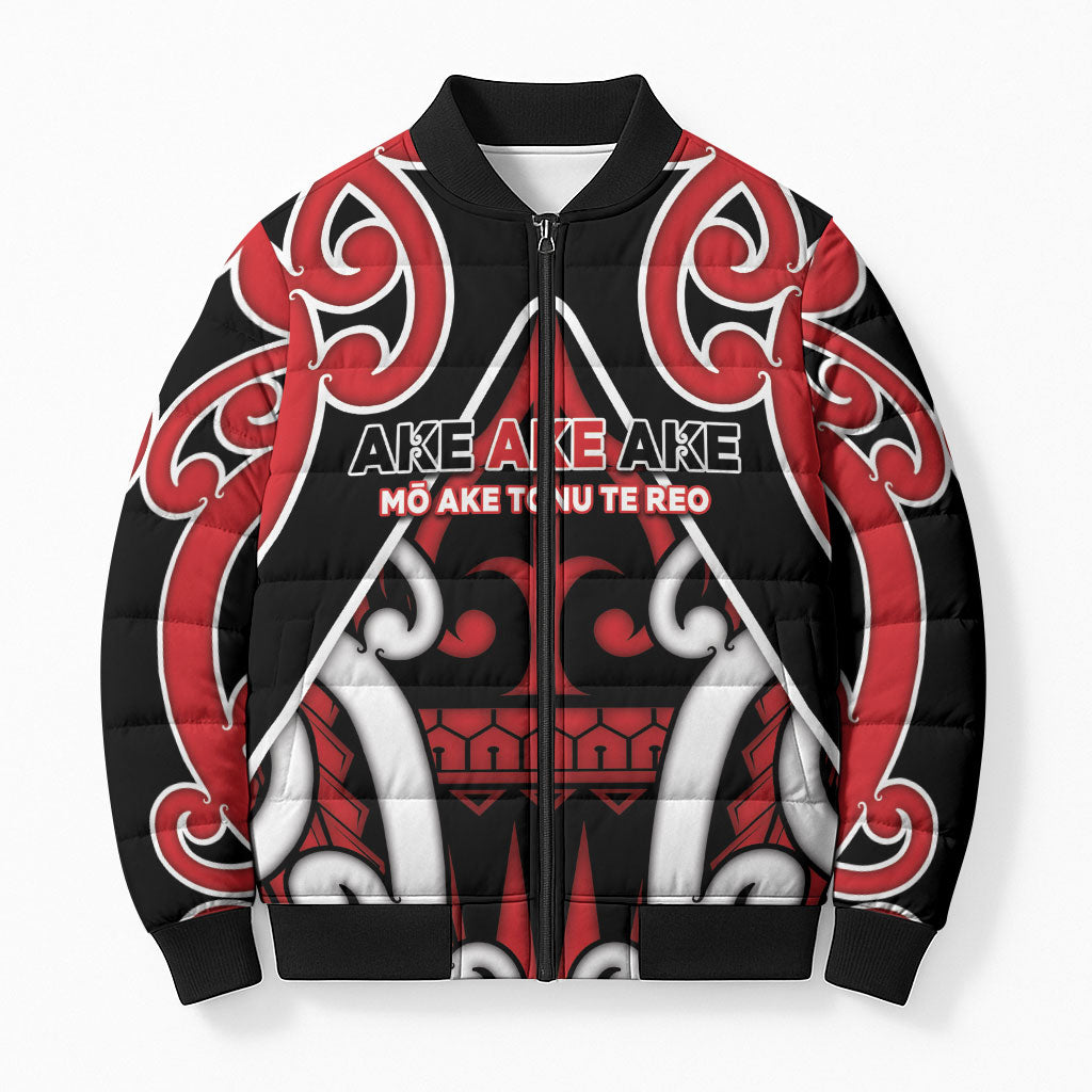 New Zealand Maori Language Week Bomber Puffer Jacket Mo Ake Tonu Te Reo LT05 Unisex Black - Polynesian Pride