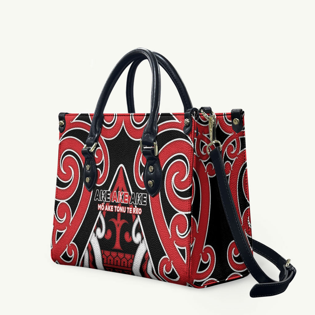 New Zealand Maori Language Week Leather Bag Mo Ake Tonu Te Reo LT05 Black - Polynesian Pride