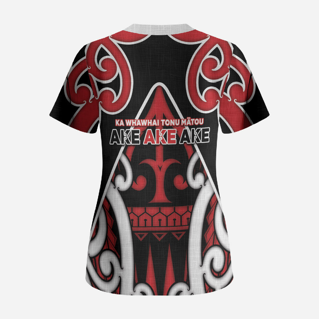 New Zealand Maori Language Week Scrub Top Mo Ake Tonu Te Reo LT05 - Polynesian Pride