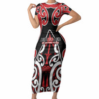 New Zealand Maori Language Week Short Sleeve Bodycon Dress Mo Ake Tonu Te Reo LT05 Long Dress Black - Polynesian Pride