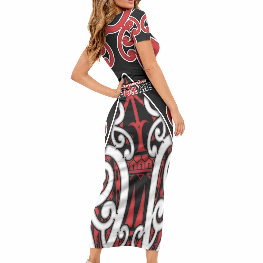New Zealand Maori Language Week Short Sleeve Bodycon Dress Mo Ake Tonu Te Reo LT05 - Polynesian Pride