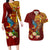 Personalized Tonga Eua Couples Matching Long Sleeve Bodycon Dress and Hawaiian Shirt Maroon Shining Parrot Coat Of Arms With Ngatu Pattern LT05 Red - Polynesian Pride