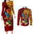 Personalized Tonga Eua Couples Matching Long Sleeve Bodycon Dress and Long Sleeve Button Shirts Maroon Shining Parrot Coat Of Arms With Ngatu Pattern LT05 Red - Polynesian Pride