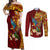 Personalized Tonga Eua Couples Matching Off Shoulder Maxi Dress and Long Sleeve Button Shirts Maroon Shining Parrot Coat Of Arms With Ngatu Pattern LT05 Red - Polynesian Pride