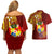 Personalized Tonga Eua Couples Matching Off Shoulder Short Dress and Hawaiian Shirt Maroon Shining Parrot Coat Of Arms With Ngatu Pattern LT05 - Polynesian Pride