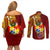 Personalized Tonga Eua Couples Matching Off Shoulder Short Dress and Long Sleeve Button Shirts Maroon Shining Parrot Coat Of Arms With Ngatu Pattern LT05 - Polynesian Pride