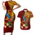 Personalized Tonga Eua Couples Matching Short Sleeve Bodycon Dress and Hawaiian Shirt Maroon Shining Parrot Coat Of Arms With Ngatu Pattern LT05 Red - Polynesian Pride