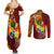 Personalized Tonga Eua Couples Matching Summer Maxi Dress and Long Sleeve Button Shirts Maroon Shining Parrot Coat Of Arms With Ngatu Pattern LT05 - Polynesian Pride