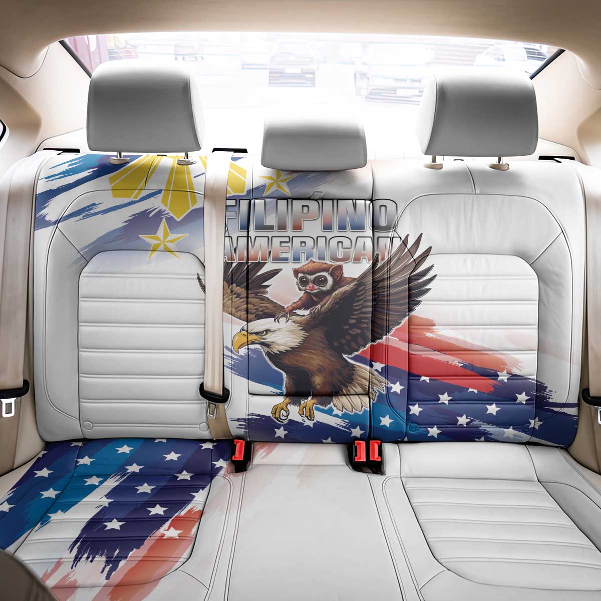 Filipino American History Month Back Car Seat Cover Bald Eagle Tarsier Together LT05 - Polynesian Pride
