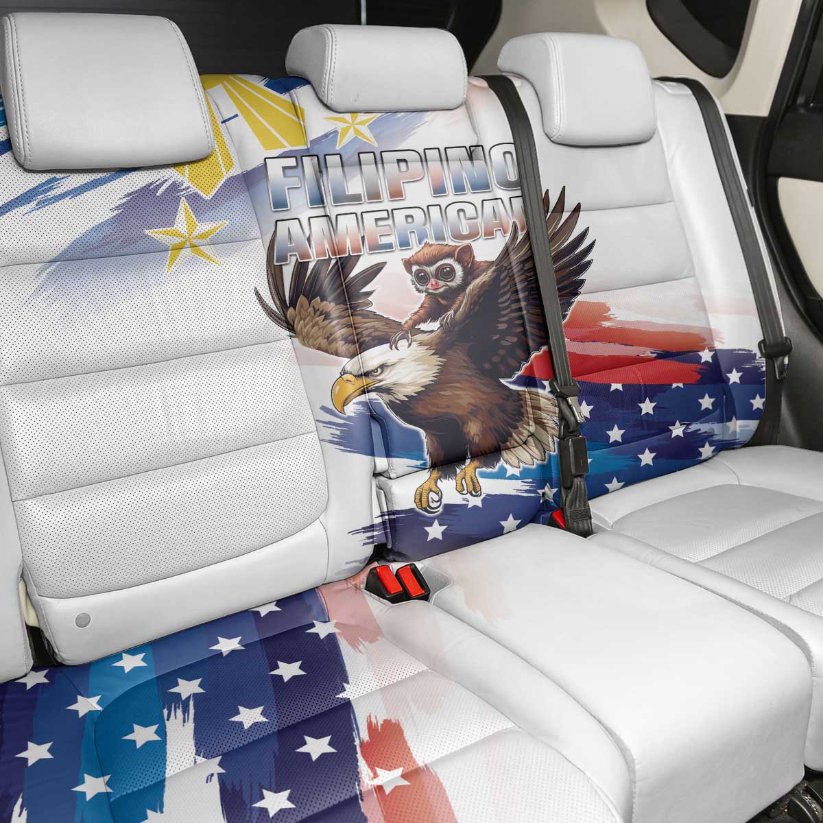 Filipino American History Month Back Car Seat Cover Bald Eagle Tarsier Together LT05 - Polynesian Pride