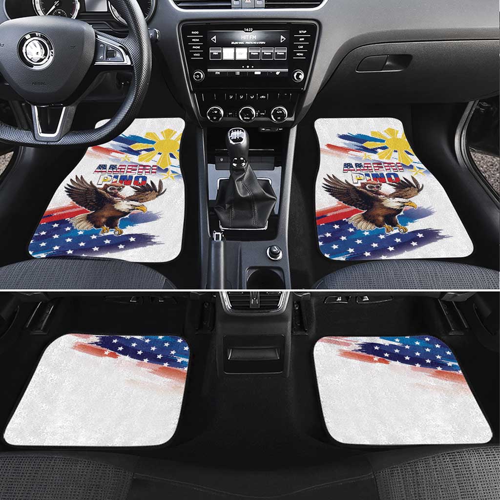 Filipino American History Month Car Mats Bald Eagle Tarsier Together LT05 Set 4pcs White - Polynesian Pride