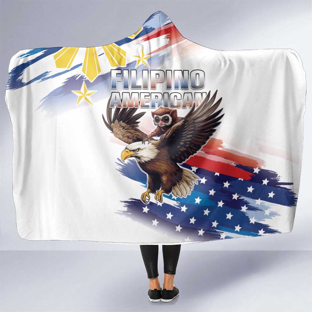 Filipino American History Month Hooded Blanket Bald Eagle Tarsier Together LT05 One Size White - Polynesian Pride