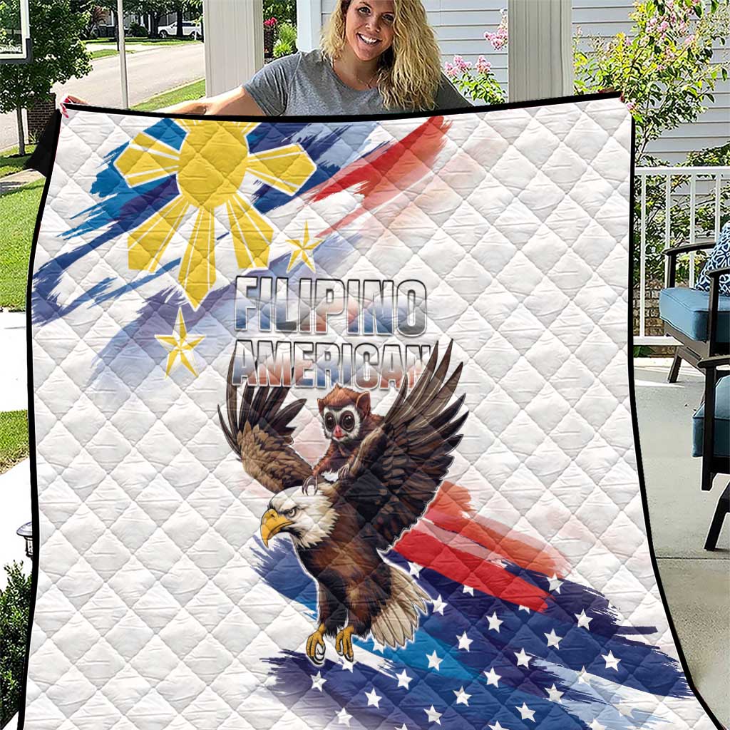 Filipino American History Month Quilt Bald Eagle Tarsier Together LT05 White - Polynesian Pride