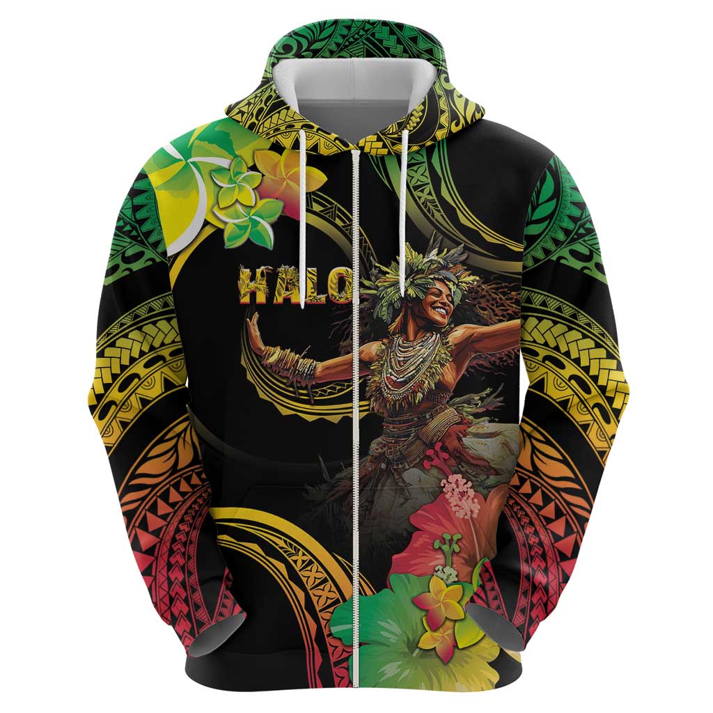 Halo Vanuatu Zip Hoodie Beautiful Woman Dancing LT05 - Polynesian Pride