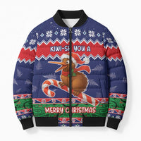 New Zealand Christmas Bomber Puffer Jacket Kiwi-sh You A Merry Christmas LT05 Unisex Blue - Polynesian Pride