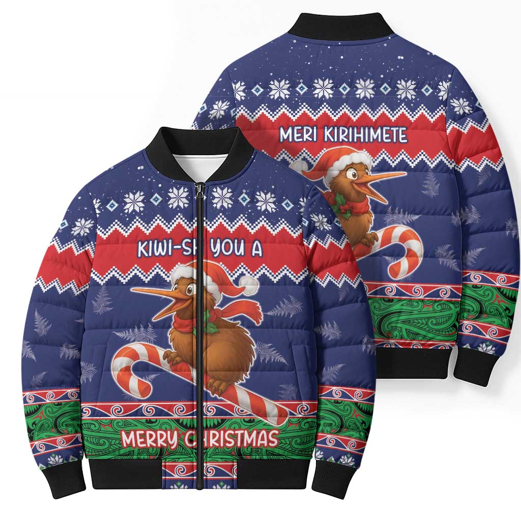 New Zealand Christmas Bomber Puffer Jacket Kiwi-sh You A Merry Christmas LT05 - Polynesian Pride
