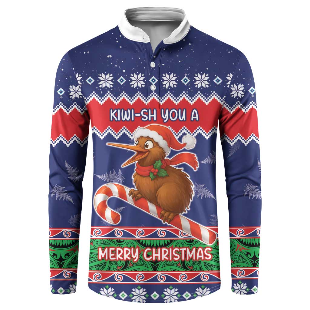 New Zealand Christmas Button Sweatshirt Kiwi-sh You A Merry Christmas LT05 Blue - Polynesian Pride