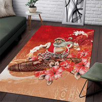 Hawaii Funny Christmas Area Rug Santa Surfing With Tapa Pattern LT05 Red - Polynesian Pride