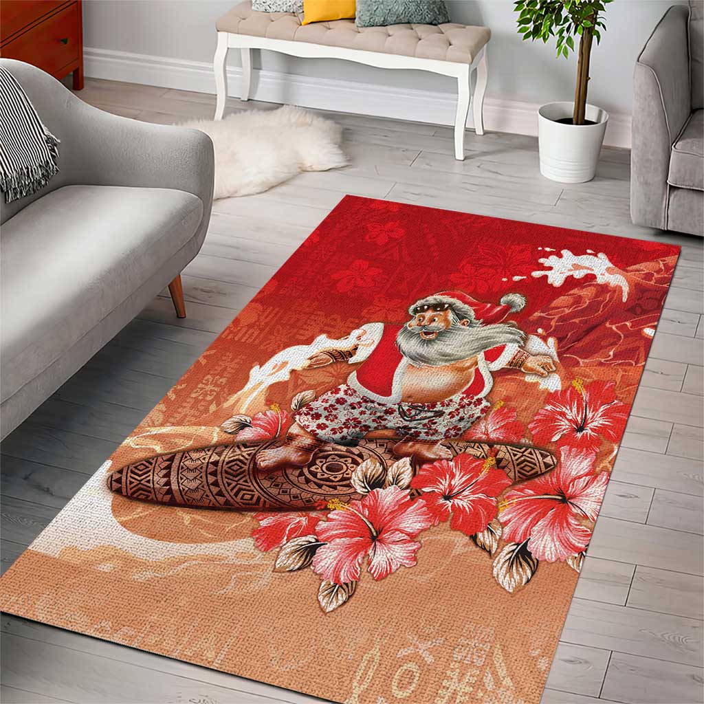 Hawaii Funny Christmas Area Rug Santa Surfing With Tapa Pattern LT05 - Polynesian Pride