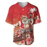 Hawaii Funny Christmas Baseball Jersey Santa Surfing With Tapa Pattern LT05 Red - Polynesian Pride