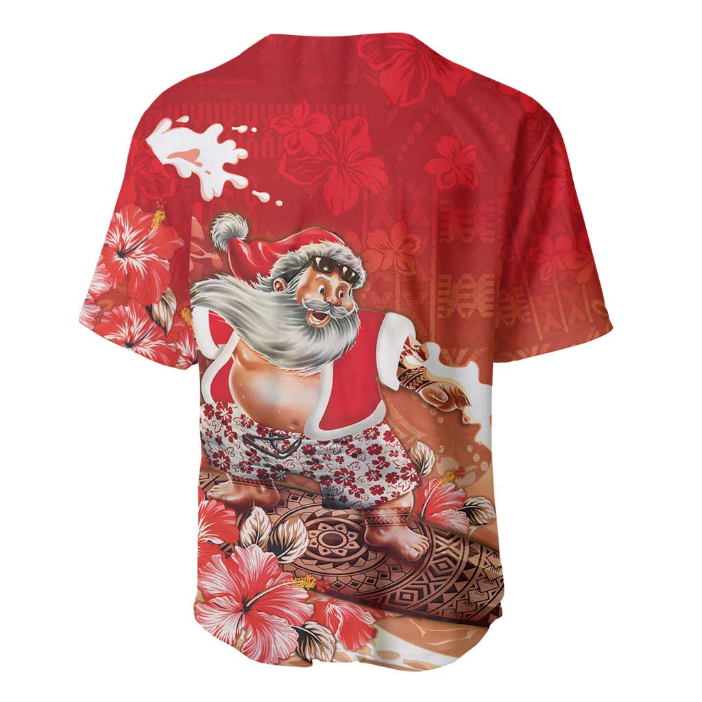 Hawaii Funny Christmas Baseball Jersey Santa Surfing With Tapa Pattern LT05 - Polynesian Pride