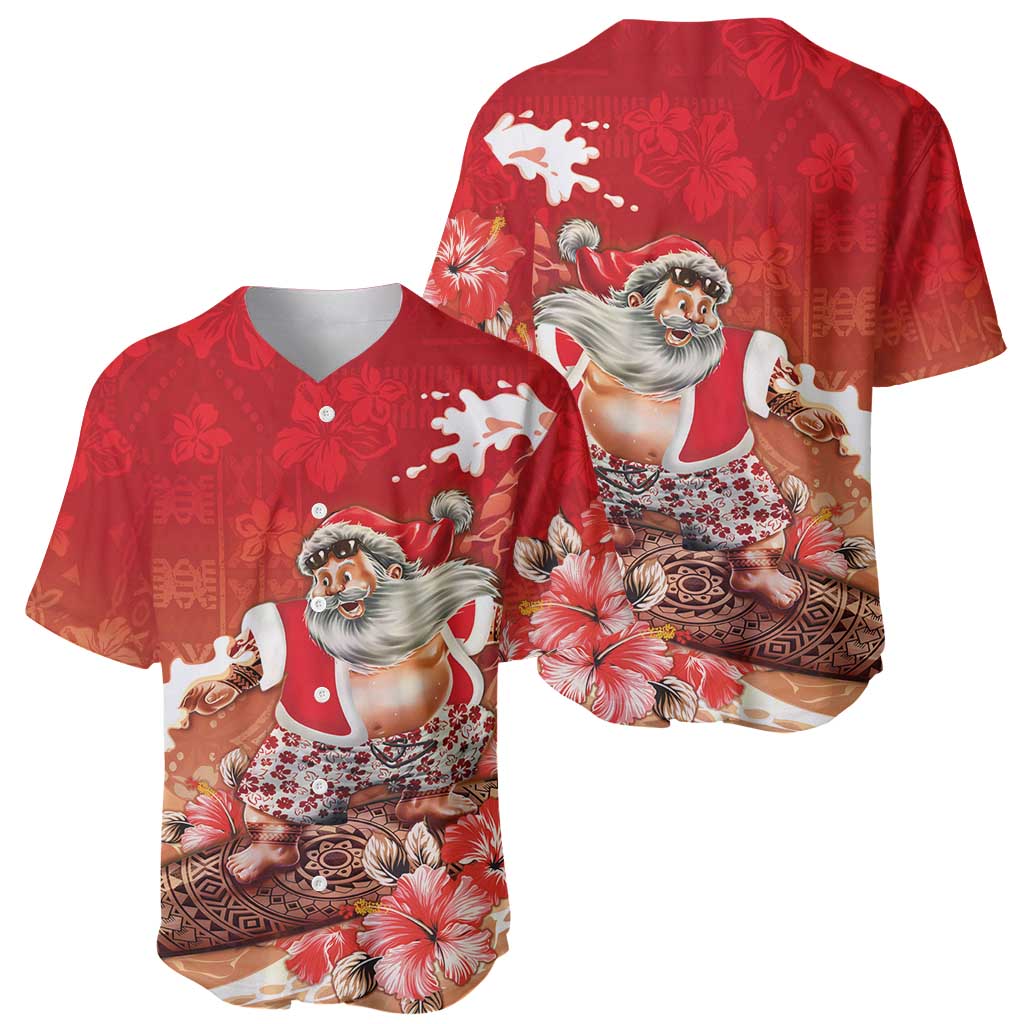 Hawaii Funny Christmas Baseball Jersey Santa Surfing With Tapa Pattern LT05 - Polynesian Pride