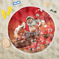 Hawaii Funny Christmas Beach Blanket Santa Surfing With Tapa Pattern LT05 One Size 150cm Red - Polynesian Pride