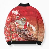 Hawaii Funny Christmas Bomber Puffer Jacket Santa Surfing With Tapa Pattern LT05 - Polynesian Pride