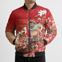 Hawaii Funny Christmas Bomber Puffer Jacket Santa Surfing With Tapa Pattern LT05 - Polynesian Pride
