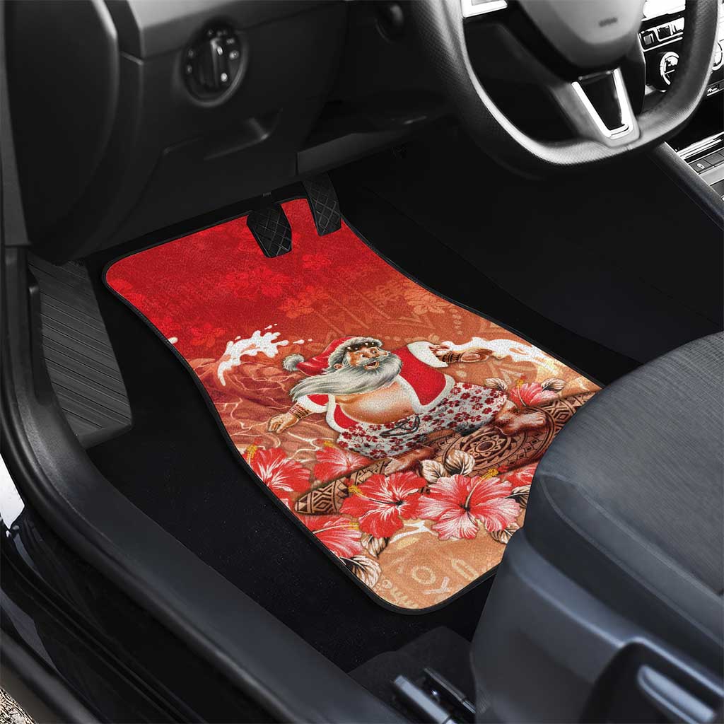 Hawaii Funny Christmas Car Mats Santa Surfing With Tapa Pattern LT05 - Polynesian Pride