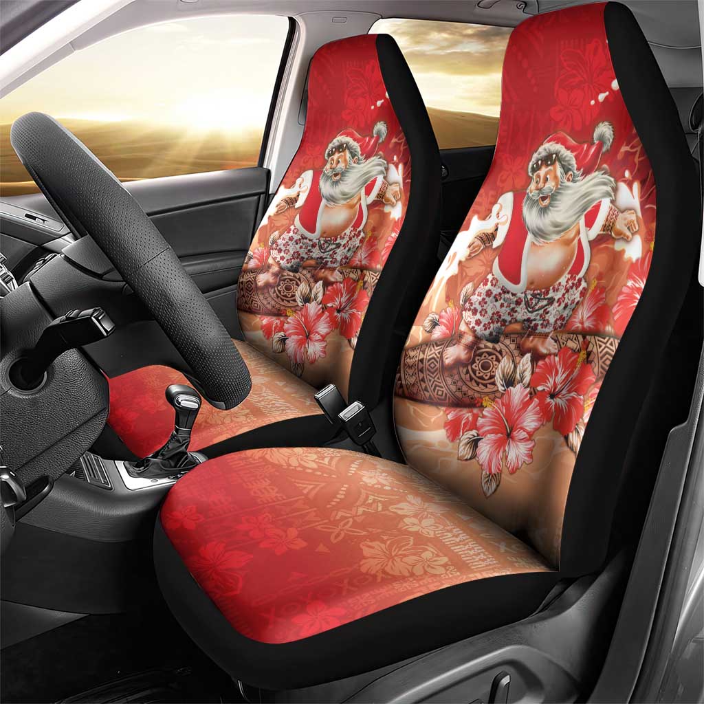 Hawaii Funny Christmas Car Seat Cover Santa Surfing With Tapa Pattern LT05 - Polynesian Pride