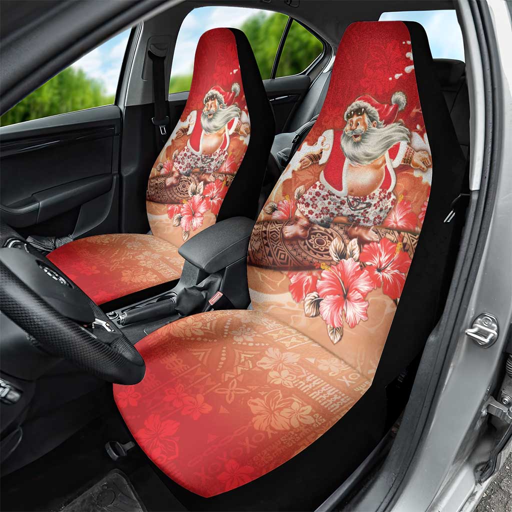 Hawaii Funny Christmas Car Seat Cover Santa Surfing With Tapa Pattern LT05 - Polynesian Pride