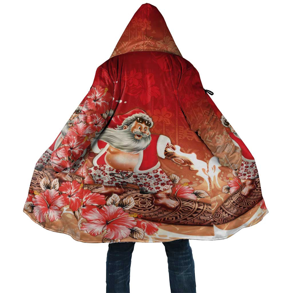 Hawaii Funny Christmas Cloak Santa Surfing With Tapa Pattern LT05 Unisex Red - Polynesian Pride