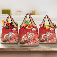 Hawaii Funny Christmas Grocery Bag Santa Surfing With Tapa Pattern LT05 3-pack One Size Red - Polynesian Pride