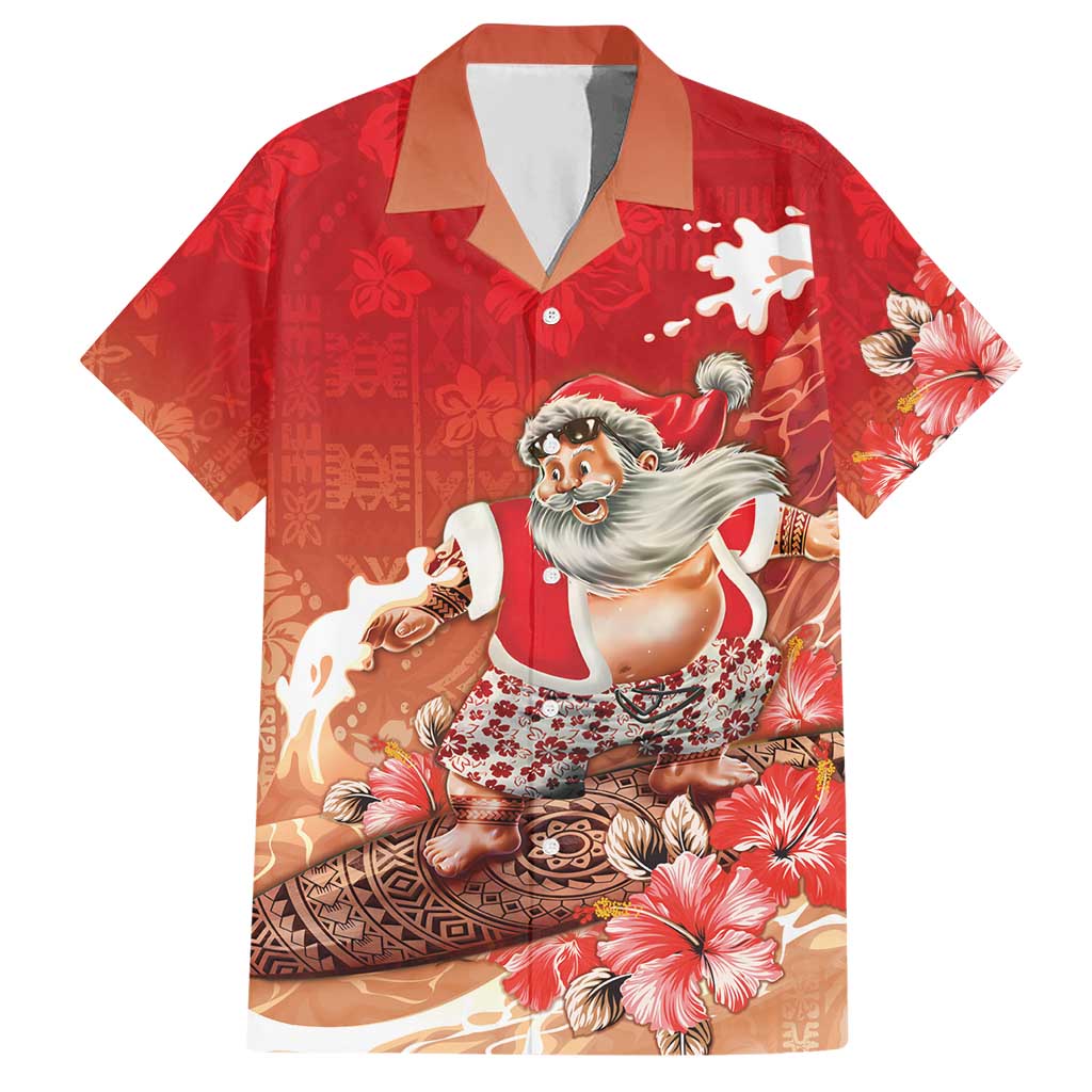 Hawaii Funny Christmas Hawaiian Shirt Santa Surfing With Tapa Pattern LT05 Red - Polynesian Pride