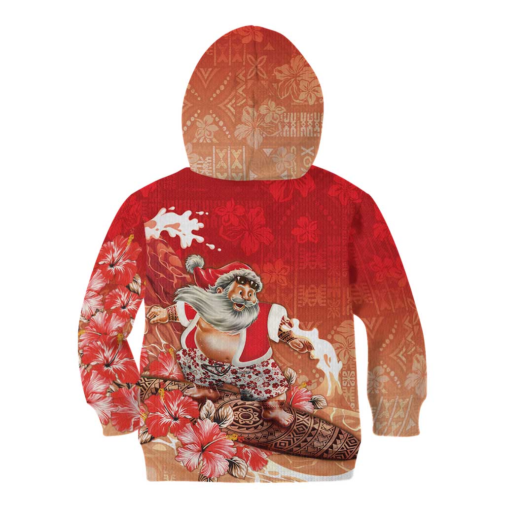 Hawaii Funny Christmas Kid Hoodie Santa Surfing With Tapa Pattern LT05 - Polynesian Pride