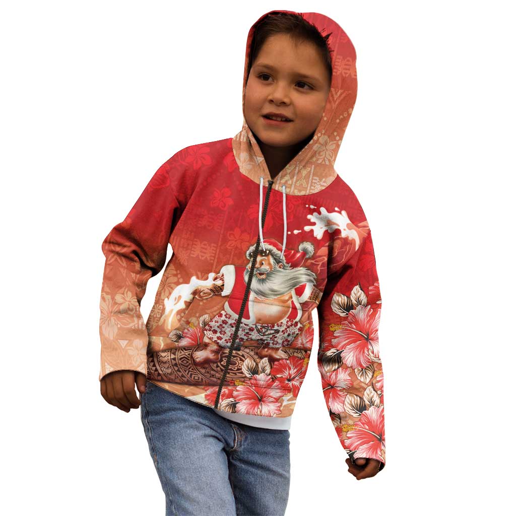 Hawaii Funny Christmas Kid Hoodie Santa Surfing With Tapa Pattern LT05 - Polynesian Pride