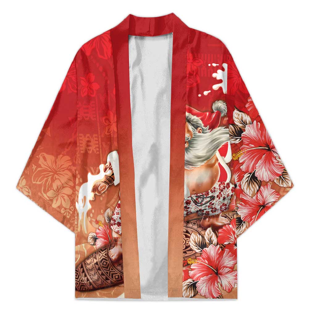 Hawaii Funny Christmas Kimono Santa Surfing With Tapa Pattern LT05 Unisex Red - Polynesian Pride
