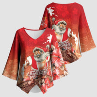 Hawaii Funny Christmas Kimono Sleeve Blouse Santa Surfing With Tapa Pattern LT05 - Polynesian Pride