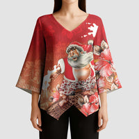 Hawaii Funny Christmas Kimono Sleeve Blouse Santa Surfing With Tapa Pattern LT05 - Polynesian Pride
