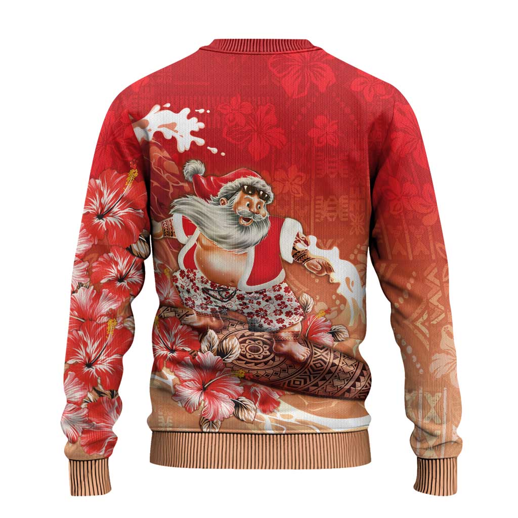 Hawaii Funny Christmas Ugly Christmas Sweater Santa Surfing With Tapa Pattern LT05 - Polynesian Pride