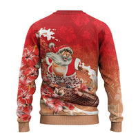 Hawaii Funny Christmas Ugly Christmas Sweater Santa Surfing With Tapa Pattern LT05 - Polynesian Pride